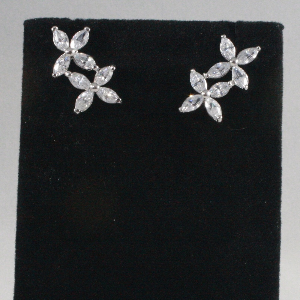 CZ Stacked ladder flower earrings - Picture 2 of 7